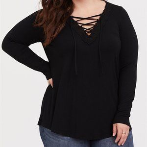 Torrid Soft Black Lace Trim Tee